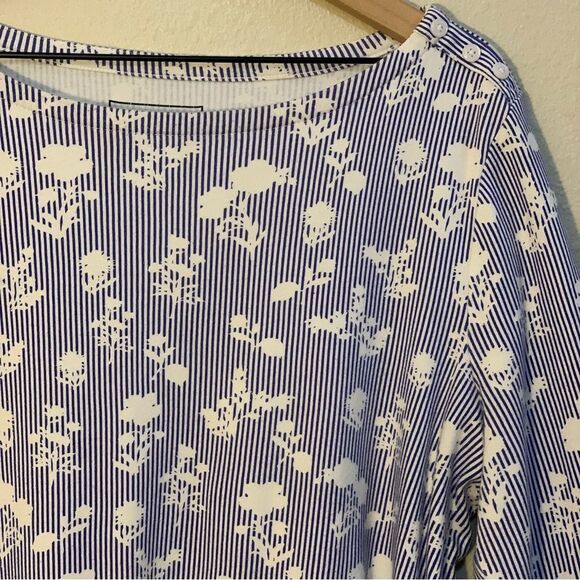 CHARTER CLUB Floral Striped Women's Boatneck 3/4 Sleeve Top - Blue White. - Picture 3 of 9